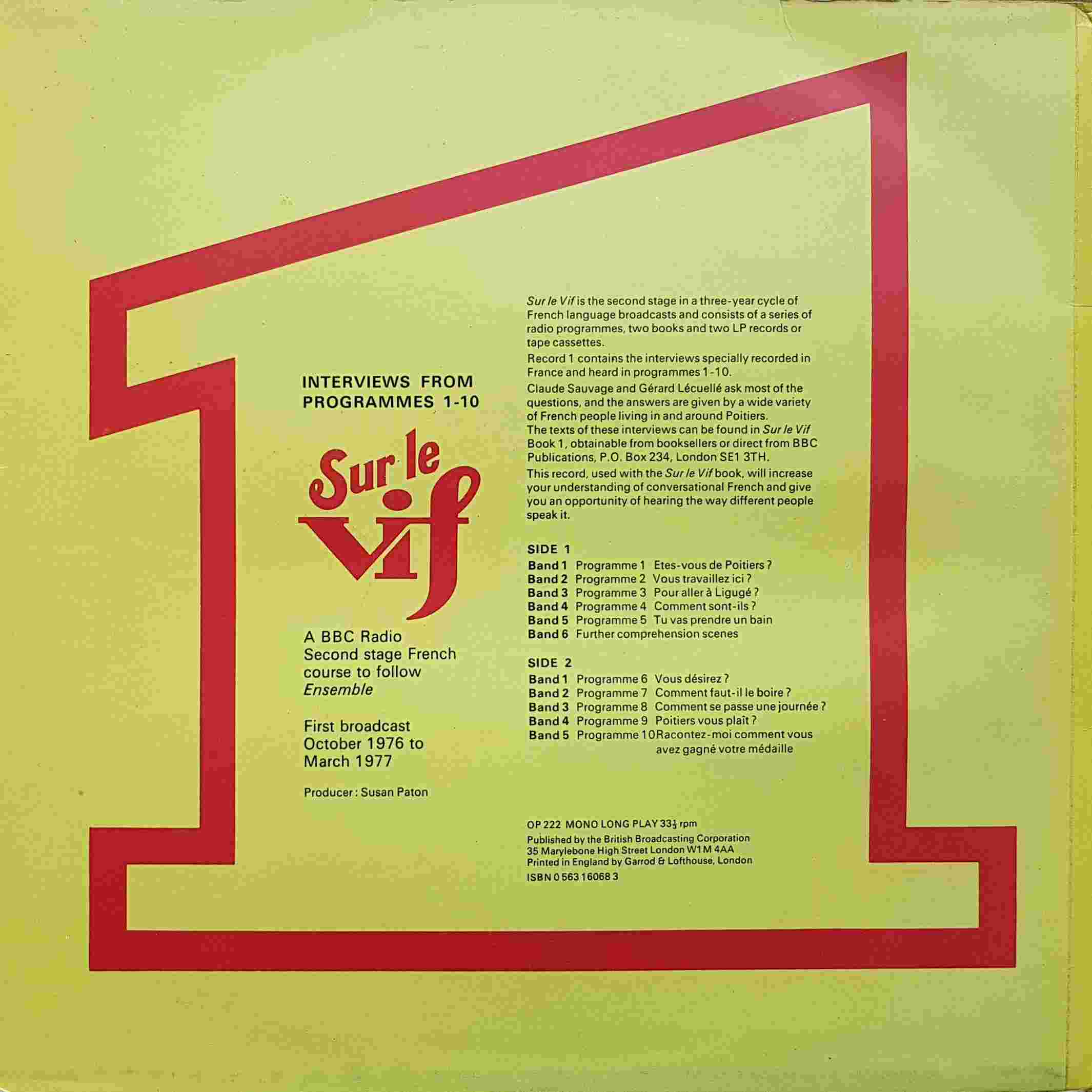 Picture of OP 222 Sur le vif 1 - Second stage French course - Programmes 1 - 10 by artist Various from the BBC records and Tapes library